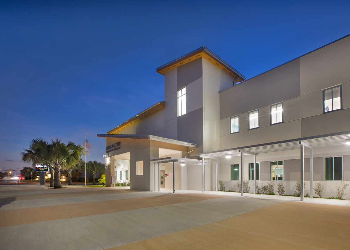 Architectural dusk view of Andrea Castillo K8 school.